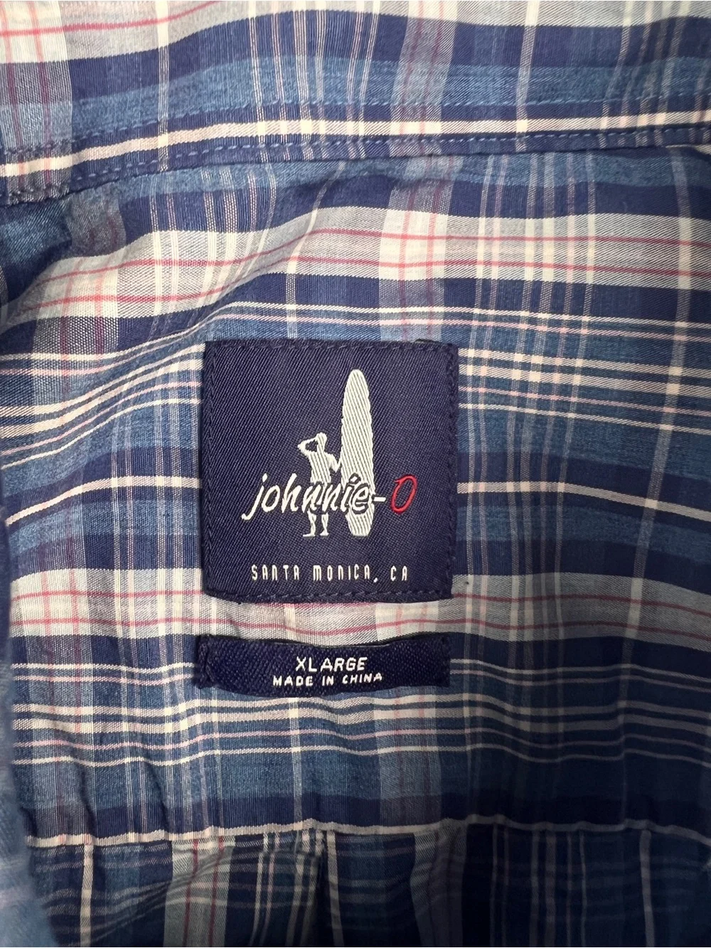 Johnnie-O Shirt Mens XL Deep Water Blue Plaid Button Up 100% Cotton Golf Casual